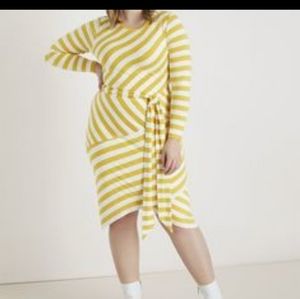 Eloquii Yellow and white stripe block dress
